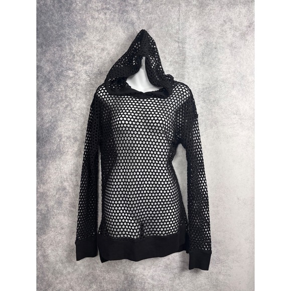Hot Topic Tops - HOT TOPIC Women's Black Long Sleeve Fishnet Hoodie Size Juniors XL